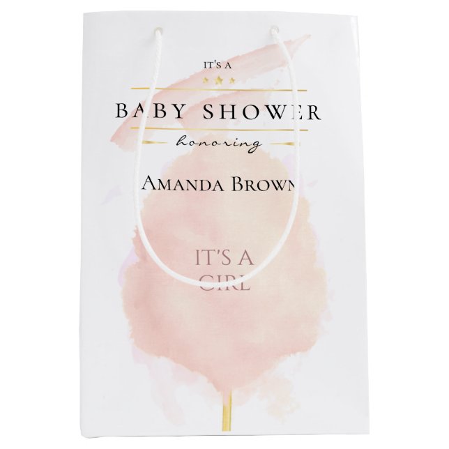 Sac Cadeau Moyen Cute Aquarelle rose Coton Baby shower bonbon (Devant)
