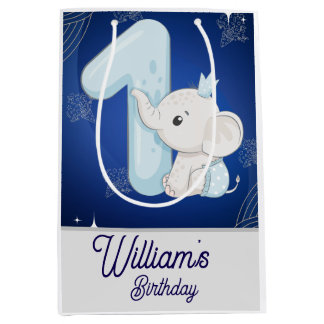 Sac Cadeau Moyen Cute Baby Elephant First Birthday