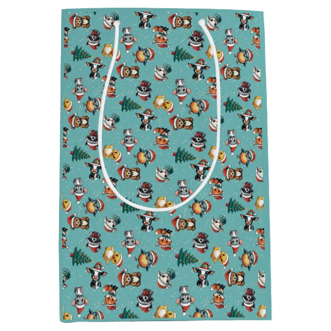 Sac Cadeau Moyen Cute Baby Santa Hat Animals (Devant)