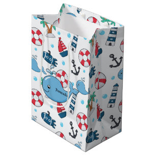 Sac Cadeau Moyen Cute baleine Cute Nautical Custom
