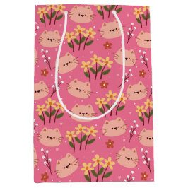 Sac Cadeau Moyen Cute Chat et Fleurs