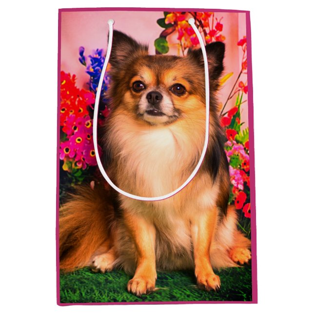 Sac Cadeau Moyen Cute Chihuahua Amide Spring Flowers (Devant)