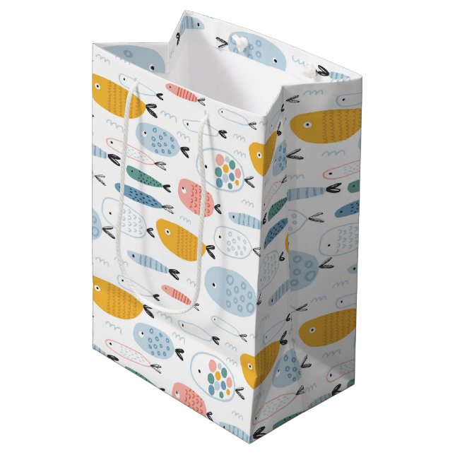 Sac Cadeau Moyen Cute Doodle École de Motif de poisson (Devant Angle)