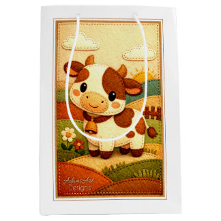 Sac Cadeau Moyen Cute Felt Cow Farm Scene