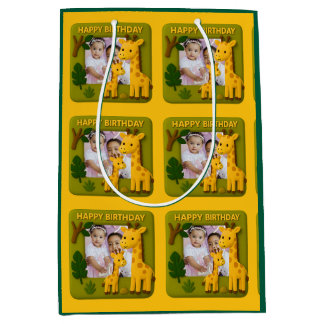 Sac Cadeau Moyen Cute Giraffe Anniversaire Photo personnalisable