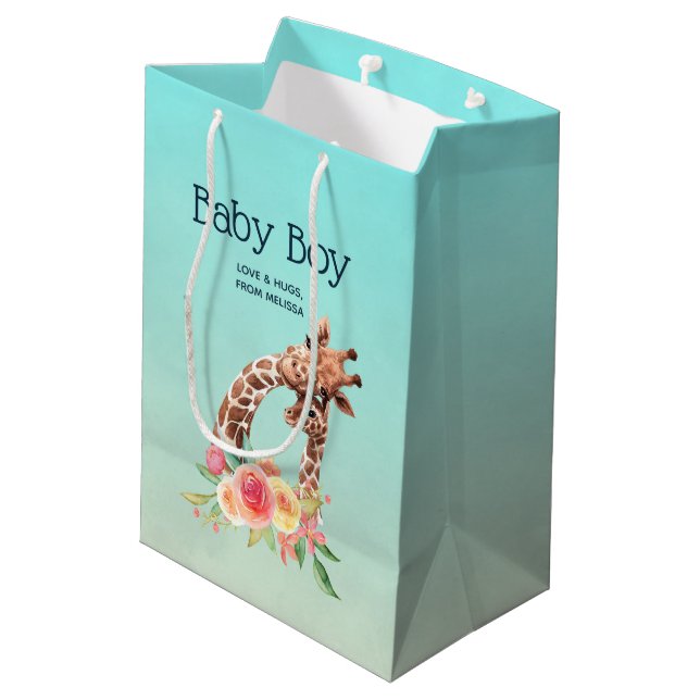 Sac Cadeau Moyen Cute Giraffe Aquarelle Maman & Baby Boy (Dos Angle)