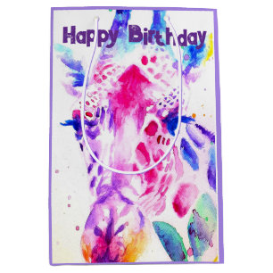 Sac Cadeau Moyen Cute Giraffe Zoo Animal Motif Aquarelle