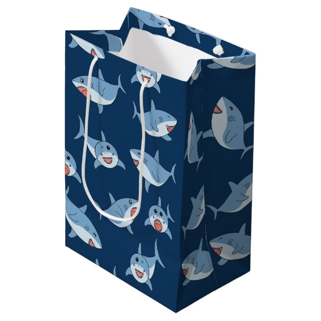 Sac Cadeau Moyen Cute Great White Sharks Motif Océan (Devant Angle)