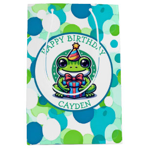 Sac Cadeau Moyen Cute Grenouille à thème Garçon d'anniversaire