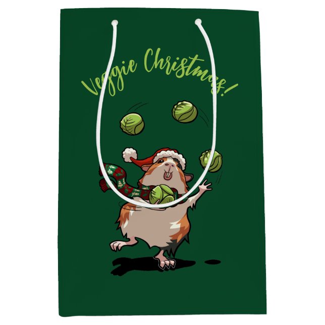 Sac Cadeau Moyen Cute Guinea Pig Veggie Noël ! Contrebandeur Sprout (Devant)