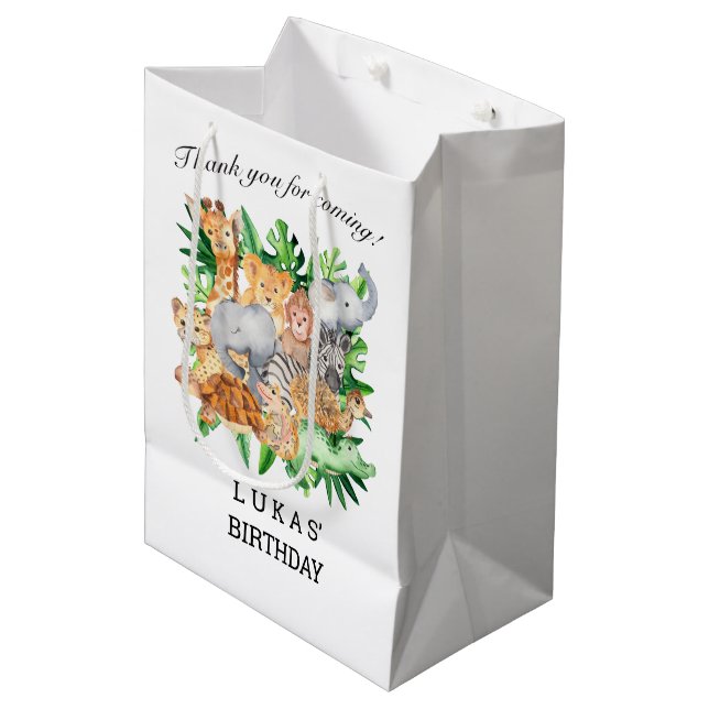 Sac Cadeau Moyen Cute Jungle Safari Animaux 1er anniversaire (Devant Angle)