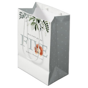 Sac Cadeau Moyen Cute Lion Foliage Cinquième fête d'anniversaire