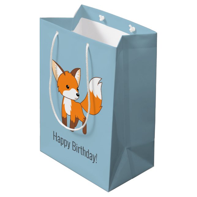 Sac Cadeau Moyen Cute Little Fox Anniversaire bleu (Dos Angle)