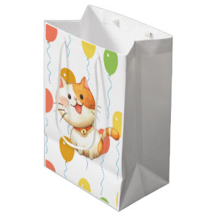 Sac Cadeau Moyen Cute Little Orange Chat Kitten Ballons colorés Wr