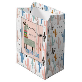 Sac Cadeau Moyen Cute Llama et Pastel Saguaro Cactus Motif