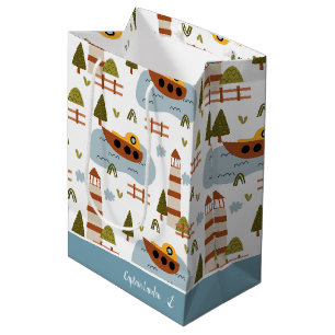 Sac Cadeau Moyen Cute Nautical Lighthouse and Boat Kid Motif