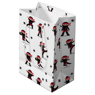 Sac Cadeau Moyen Cute Ninja Guerrier Enfants Noir & Rouge Motif