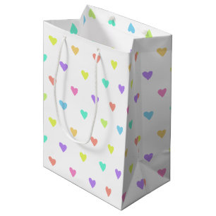 Sac Cadeau Moyen Cute Pastel Rainbow Hearts Motif