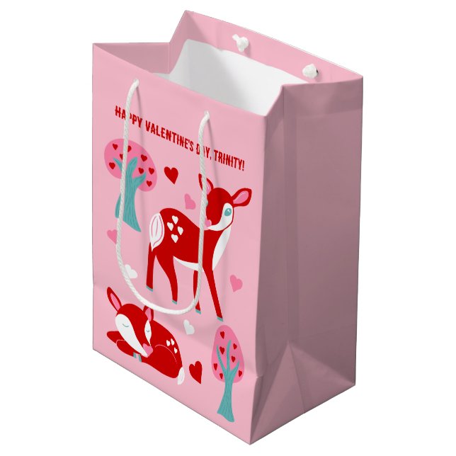 Sac Cadeau Moyen Cute Red Deer Valentine's Day Personnalisé (Devant Angle)