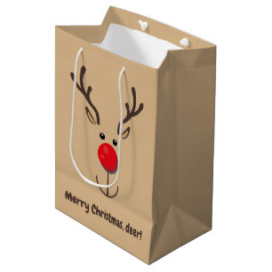 Sac Cadeau Moyen Cute Reindeer "Joyeux Noël, cerf"