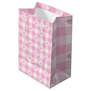 Sac Cadeau Moyen Cute Rose En vichy Vichy aux Coeurs