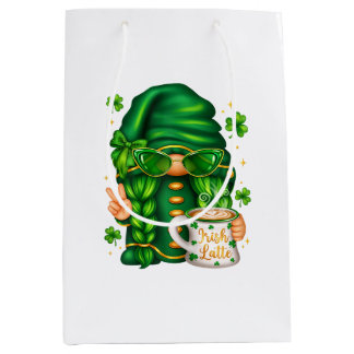 Sac Cadeau Moyen Cute St Patricks Day Gnome Drinking Coffee