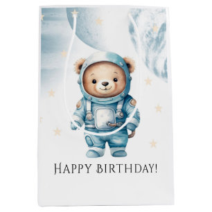 Sac Cadeau Moyen Cute Teddy Bear Astronaut fête d'anniversaire
