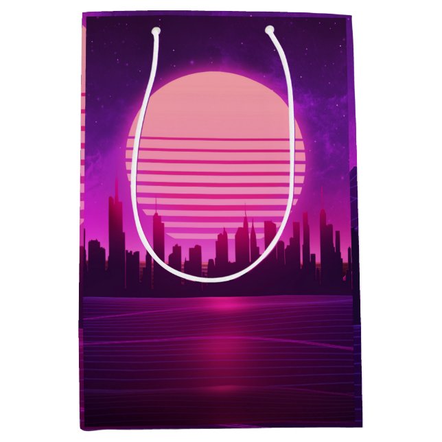 Sac Cadeau Moyen cyberpunk électronique synthwave scifi rose (Devant)