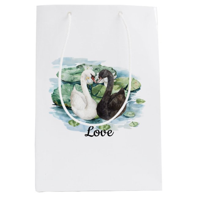 Sac Cadeau Moyen Cygnes noirs et blancs Shower de mariage nénuphars (Devant)