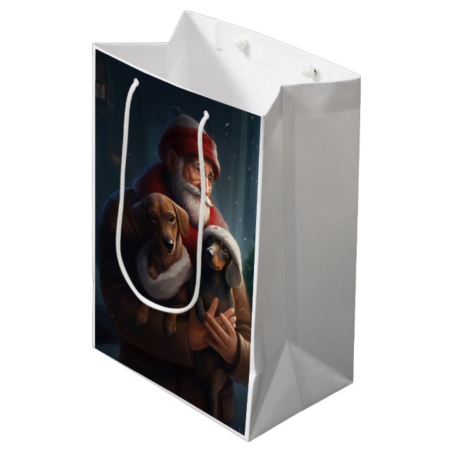 Sac Cadeau Moyen Dachshund Avec Noël Festif Du Père Noël (Devant Angle)