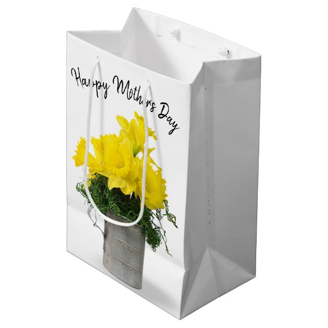 Sac Cadeau Moyen Daffodil Bouquet Fête des Mères (Devant Angle)