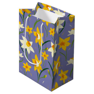Sac Cadeau Moyen Daffodiques sur bleu pourpre