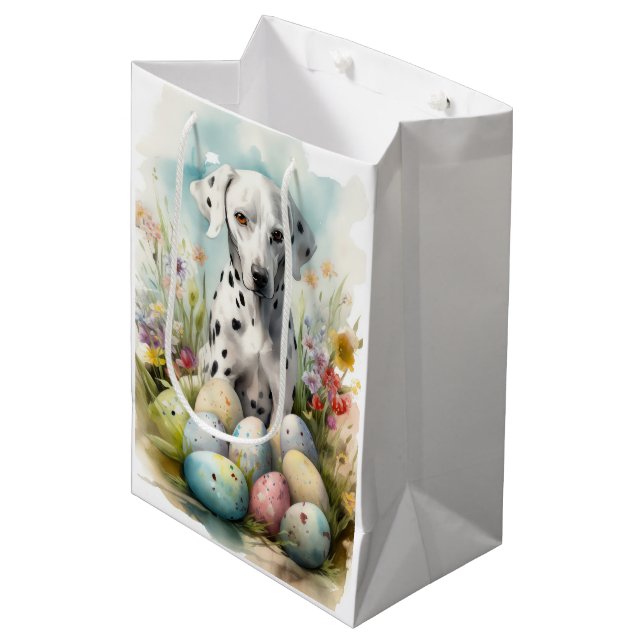 Sac Cadeau Moyen Dalmatien avec oeufs de Pâques (Devant Angle)