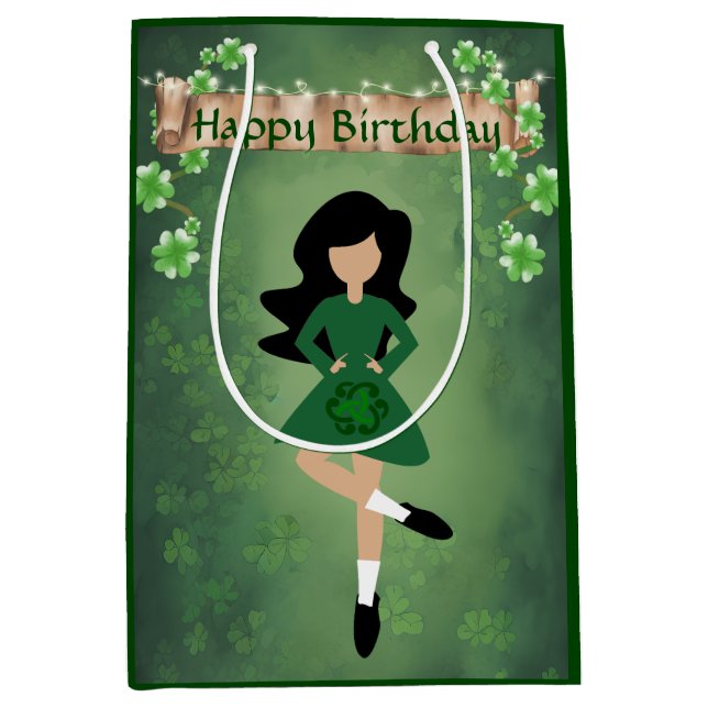 Sac Cadeau Moyen Danseur irlandais avec cheveux noirs Joyeuse danse (Devant)