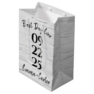 Sac Cadeau Moyen Date Mariage de l'arbre de bouleau