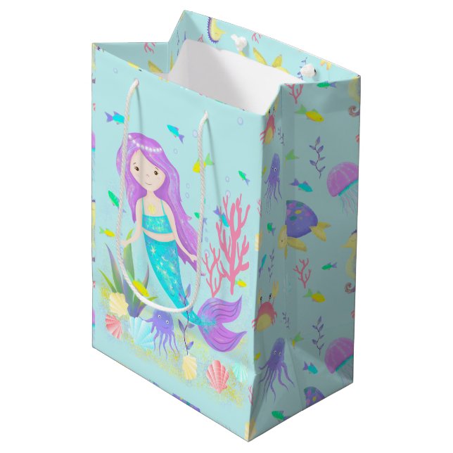 Sac Cadeau Moyen      De mignonnes sirènes sous le néon marin (Devant Angle)
