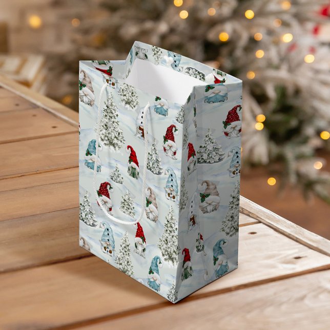 Sac Cadeau Moyen De mignons Gnomes de Noël en neige (Créateur téléchargé)