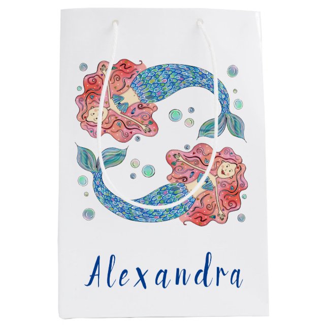 Sac cadeau moyen de sirène personnalisée (Devant)
