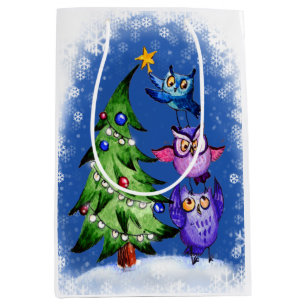 Sac Cadeau Moyen Décoration d'arbre de hiboux de Noël