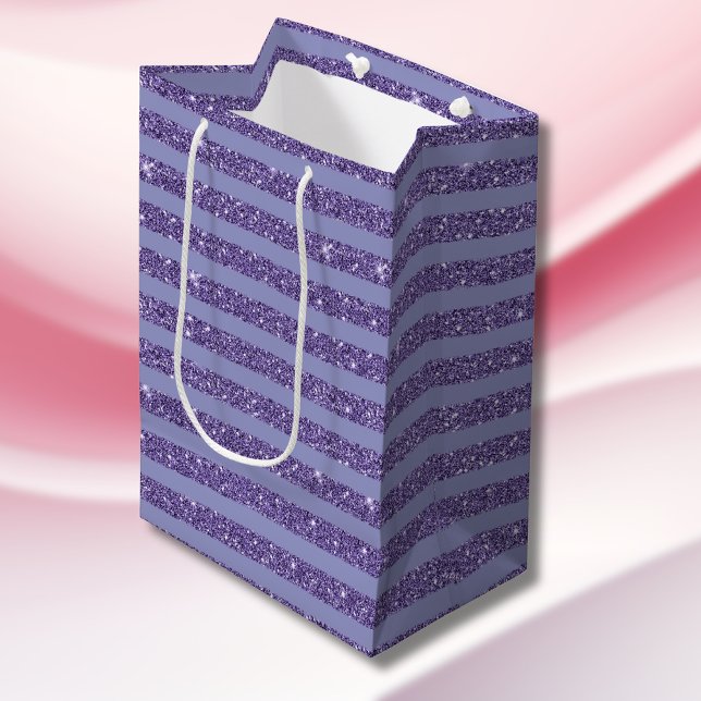 Sac Cadeau Moyen Deep Amethyst Glitter Style Horizontal Stripes  (Créateur téléchargé)