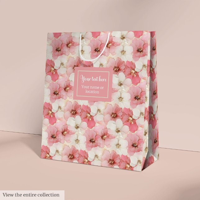Sac Cadeau Moyen Delicate dusty rose and gold monogram gift bag (Delicate dusty rose and gold monogram gift bag wrap)