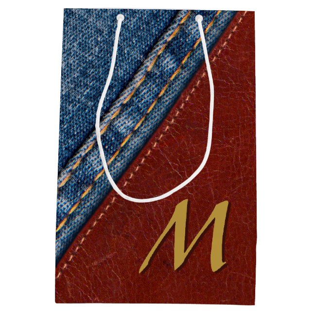 Sac Cadeau Moyen Denim et cuir de monogramme (Dos)