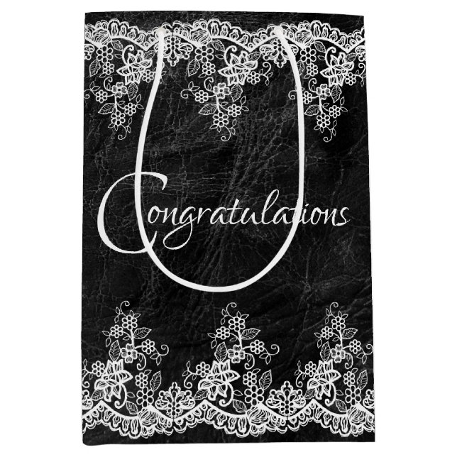 Sac Cadeau Moyen Dentelle Mariage Blanche En Cuir (Devant)