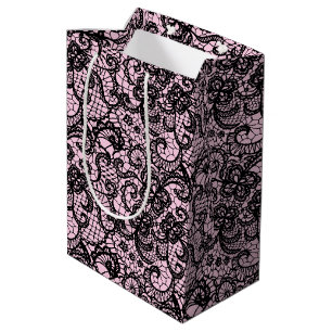 Sac Cadeau Moyen Dentelle noire en rose