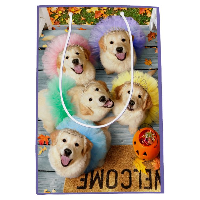 Sac Cadeau Moyen Des chiots en or ou un traitement (Devant)