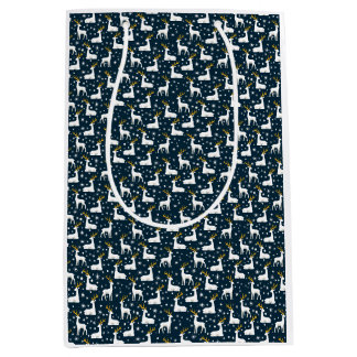 Sac Cadeau Moyen Design hivernal géométrique rennes et étoiles