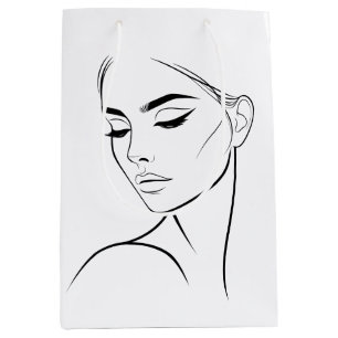 Sac Cadeau Moyen Dessin à visage féminin d'une ligne no3
