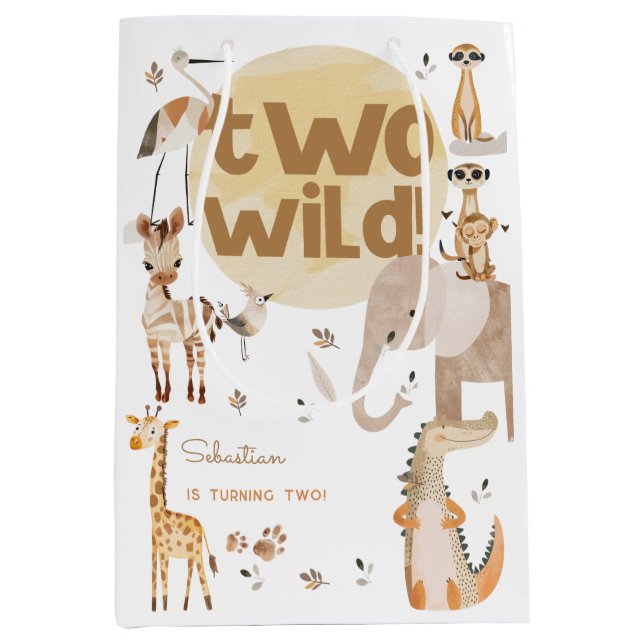 Sac Cadeau Moyen deux animaux sauvages safari enfants deuxième anni (Devant)