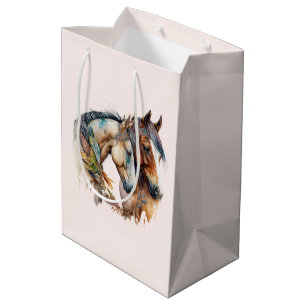 Sac Cadeau Moyen Deux beaux chevaux Boho occidental