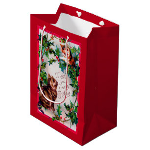 Sac Cadeau Moyen Deux chatons et Noël Holly